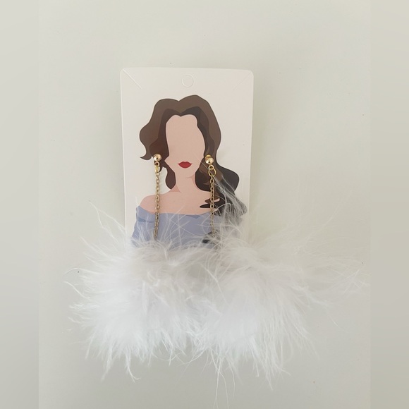 Jewelry - White Feather Drop Earrings with Gold Chain
